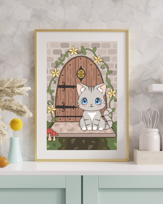 Cat on the Doorstep Art Print