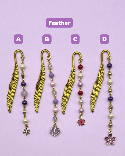 Gold Beaded Feather Bookmark