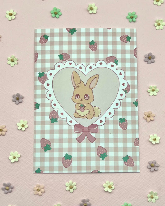 Strawberry Lace Rabbit Postcard
