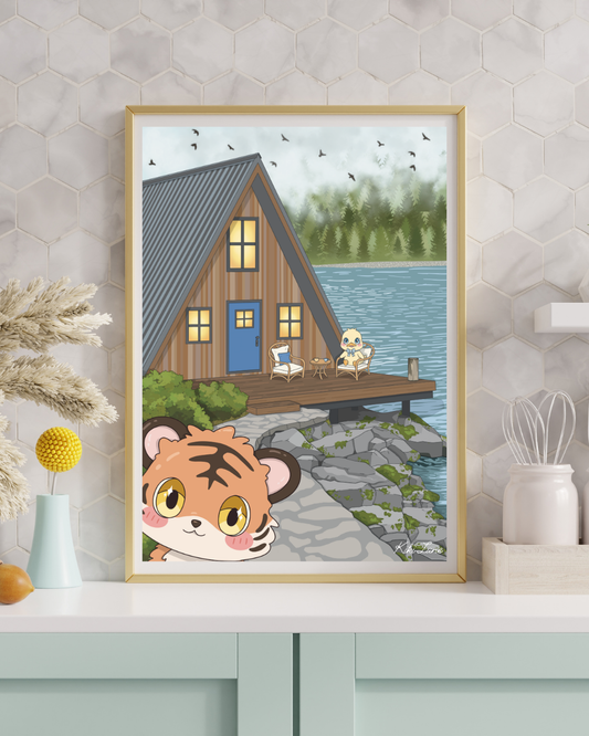Riverside Cabin Art Print